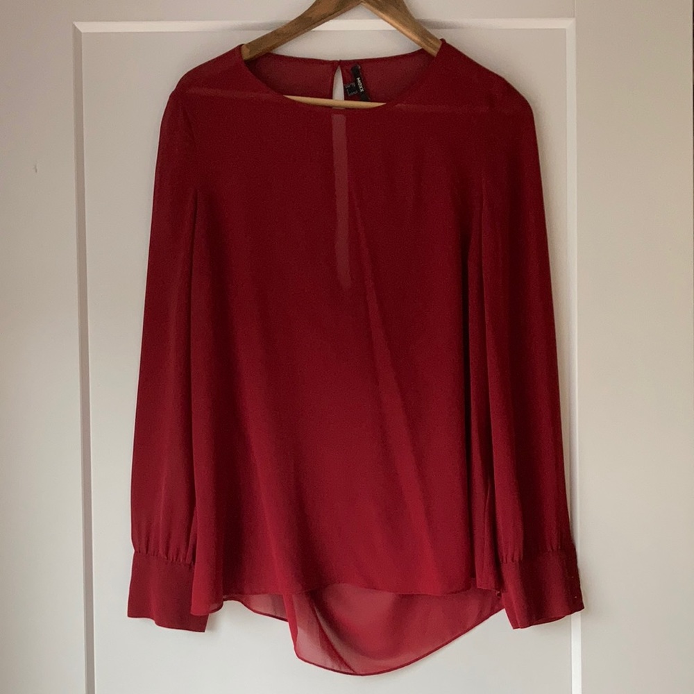 Red long sleeve dress shirt (to be worn over tank top)